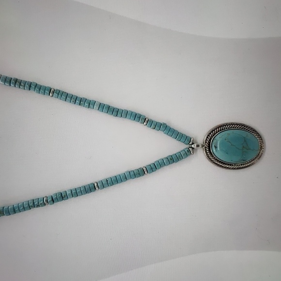 Chaps Faux Turquoise Beaded Pendant Necklace - Picture 7 of 9